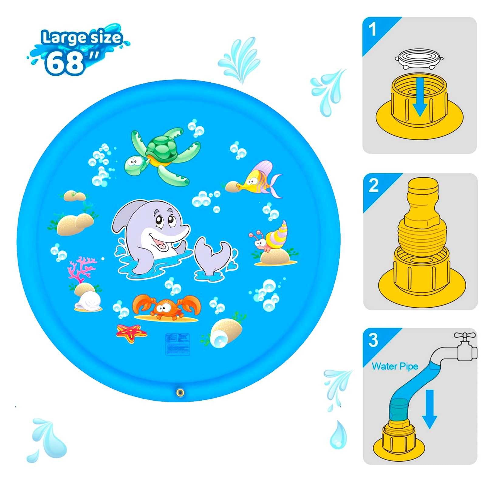 Huge 68″ Splash Water Play Mat for Little Kids & Toddlers, Water Sprinkler, Water Inflatable Wading Pool for Summer Fun Outdoor Water Toys for Boys & Girls, Dolphin