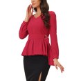 thumbnail image 4 of INSPIRE CHIC Women's Long Sleeve V Neck Irregular Hem Belted Peplum Blouses, 4 of 5