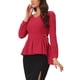 thumbnail image 4 of INSPIRAR CHIC Blusas de Peplum con Manga Larga, Cuello en V, Dobladillo Irregular y Cinturón, Rojo, Talla S, 4 of 6