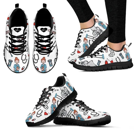 

Spring Leisure Sneakers for Ladies Orthopedic Nurse Pattern Flats Lace Up Shoes Comfortable Air Mesh Footwear Zapato