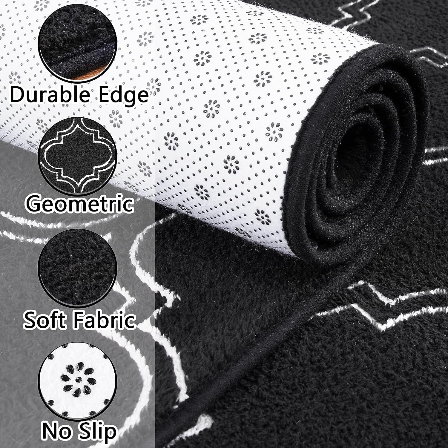 Junovo 4'x6'Modern Geometric Area Rug for Bedroom and Living Room, Fluffy Indoor Carpet for Family Room Decor,Black