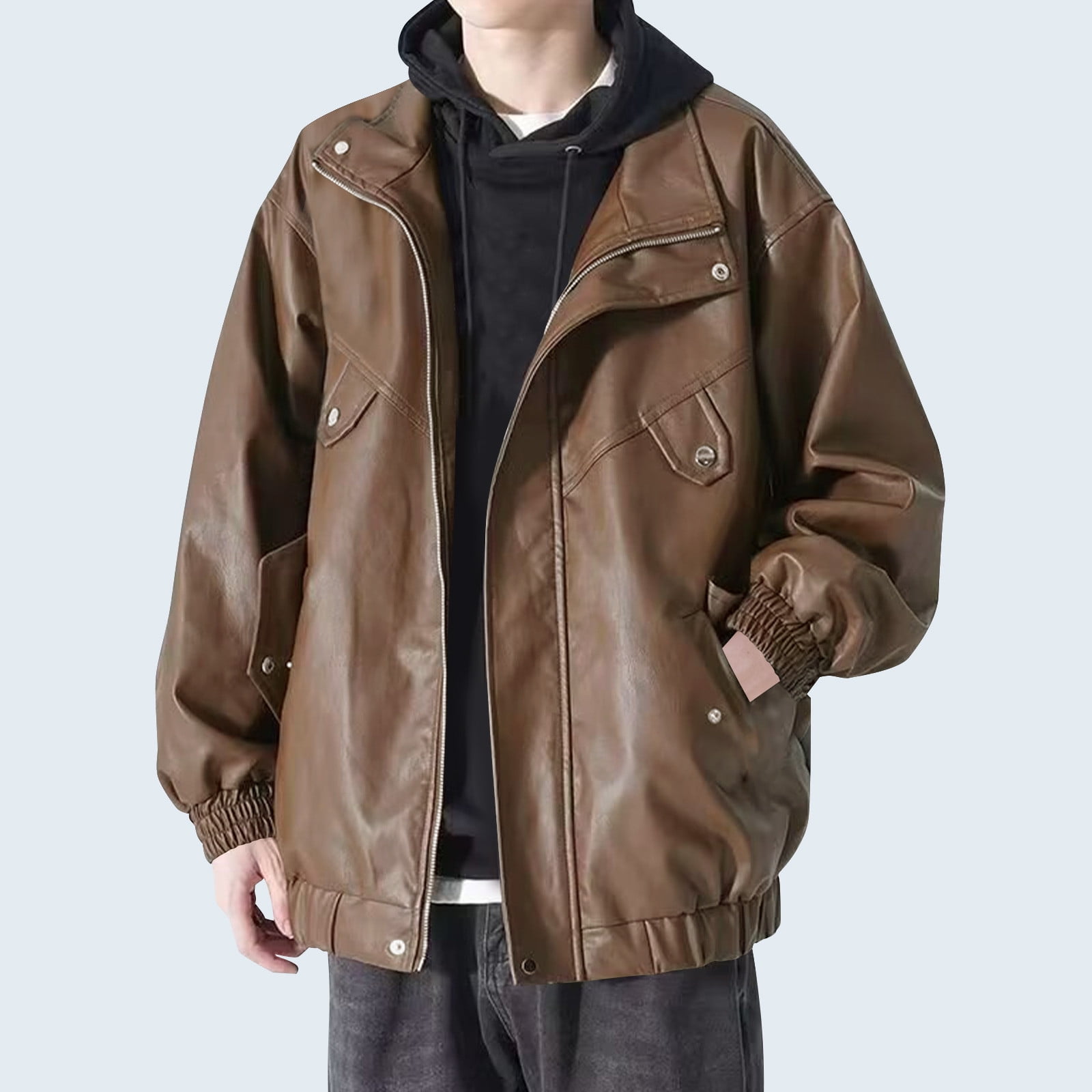 BinBiL Maiyifu-GJ Men Faux Leather Motorcycle Jacket Asymmetric