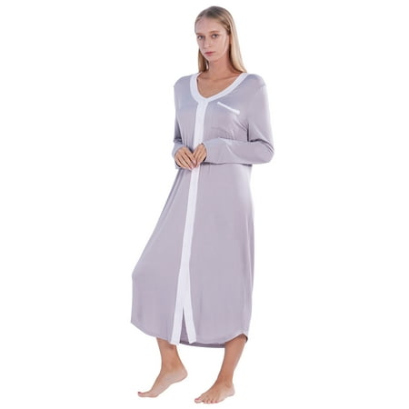 

Valcatch Nursing Nightgown for Women Nightshirt Short Sleeve Button Down Breastfeeding Sleepshirts V-Neck Sleepwear Pajama Dress With Pocket