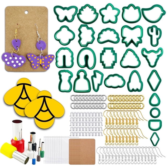 193 Pcs Polymer Clay Cutters Set Plastic Clay Earring Cutters with Earring Hooks and Jump Rings Accessories Reusable DIY Polymer Clay Jewelry Craft Making Kit for Kids Gift