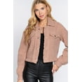 thumbnail image 2 of J. METHOD Women's Crop Jacket Faux Fur Snap Button Long Sleeve Casual Cropped Shacket Outerwear, 2 of 5