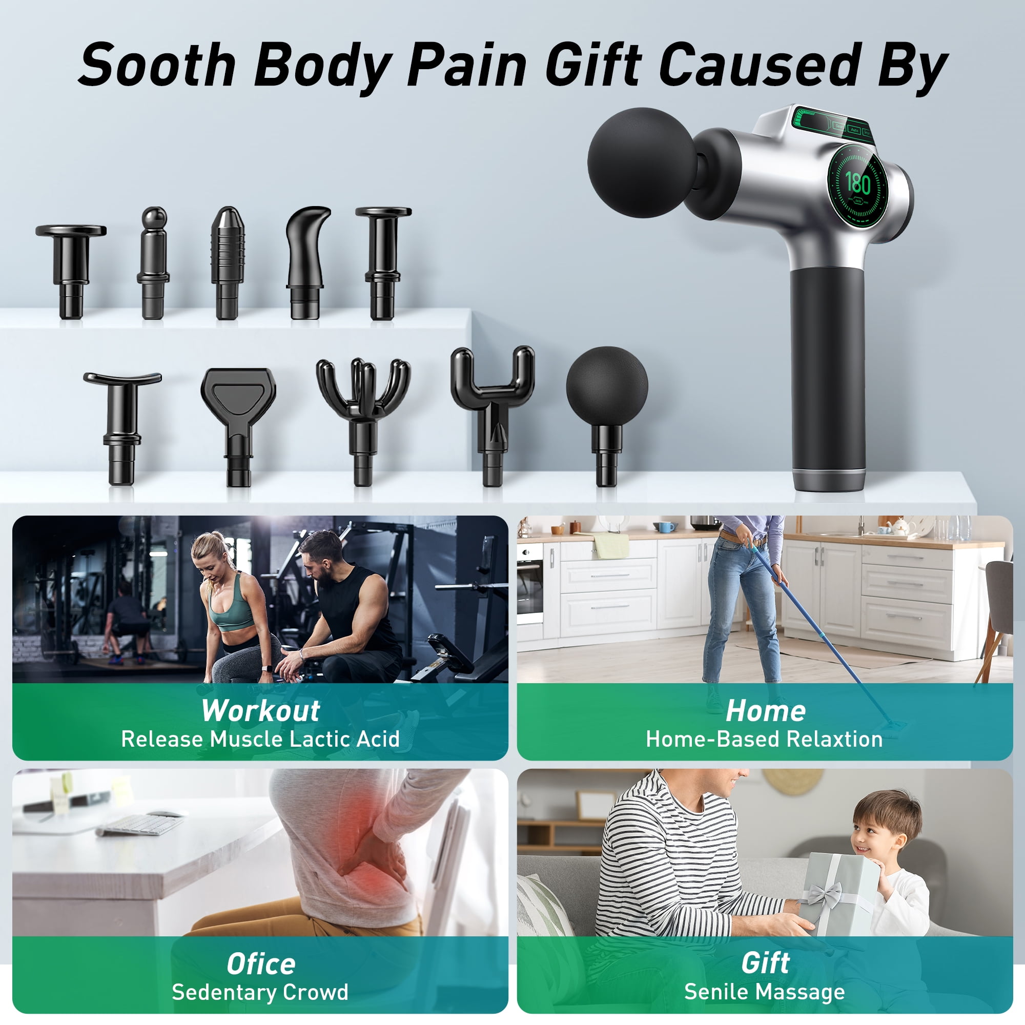 Cshidworld 99 Speed Massage Gun, Deep Tissue Percussive Back Massager Device for Pain Relief, Muscle Massager with 10 Replacement Attachments for Massagers for Neck and Back