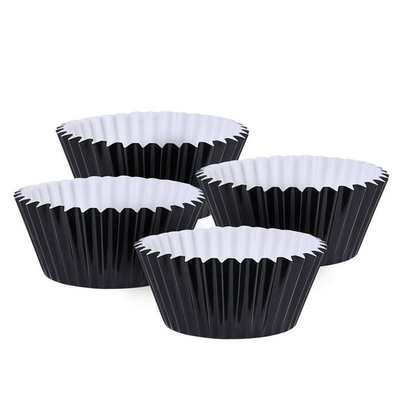 WHAMVOX ROSENICE 100pcs Aluminum Thickened Foil Cups Cupcake Liners Mini Cake Muffin Molds Baking Molds (Black)