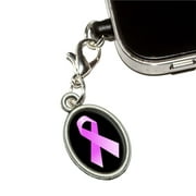 Breast Cancer Pink Survivor Ribbon on Black Oval Mobile Phone Charm