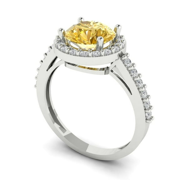 1.86 ct Round Cut Yellow Moissanite Halo Engagement Ring for Women in 18K White Gold