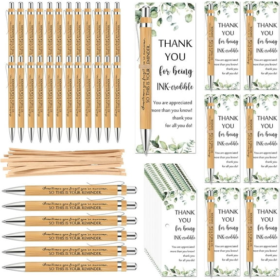 36 Sets Employee Appreciation Gifts Bulk Thank You Gift Office Bamboo Pen with Inspirational Cards for Team Coworker Teacher Volunteer Nurse (Your Reminder)