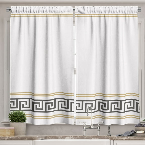 Ambesonne Abstract Kitchen Curtains, Simple Style Greek Pattern, 55"x24", Dark Grey White and Ecru
