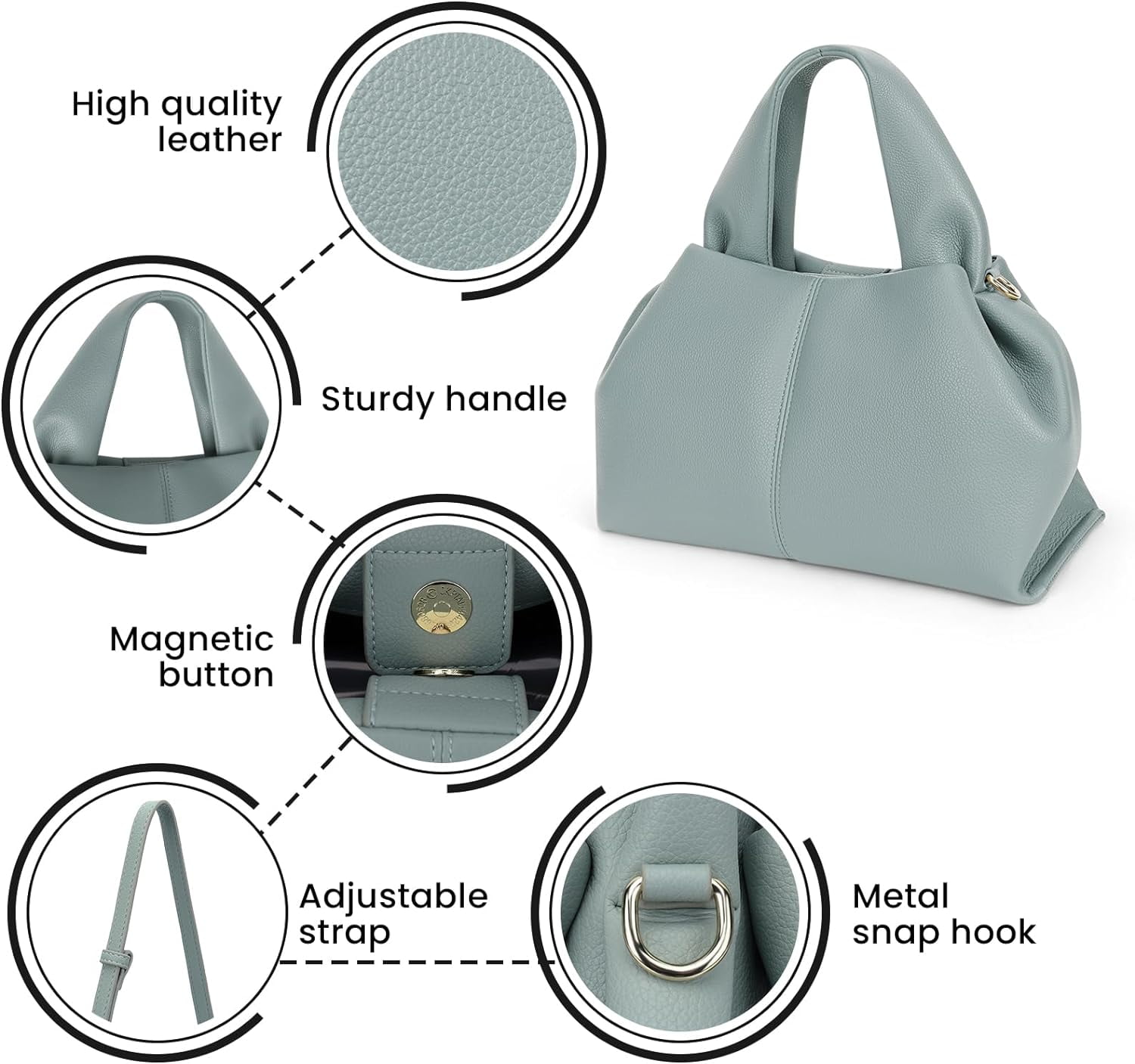 Cloud Pouch Bag Dumpling Clutch Purse Handbag Leather Tote Shoulder Bag Retro Crossbody bag with Removable Strap