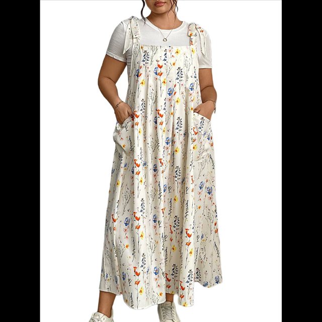 Vestido de Verano para Mujer, Talla Grande, Informal, Sin Mangas, con Tirantes Finos, para Playa Flores de Albaricoque 4XL
