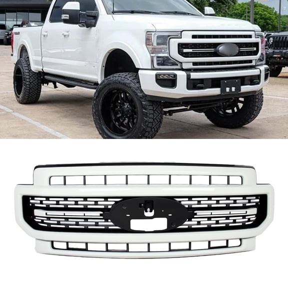 Star White Metallic Front Grille For 2020-2022 Ford F-250 F-350 F-450 Super Duty LARIAT/XL, No Emblem