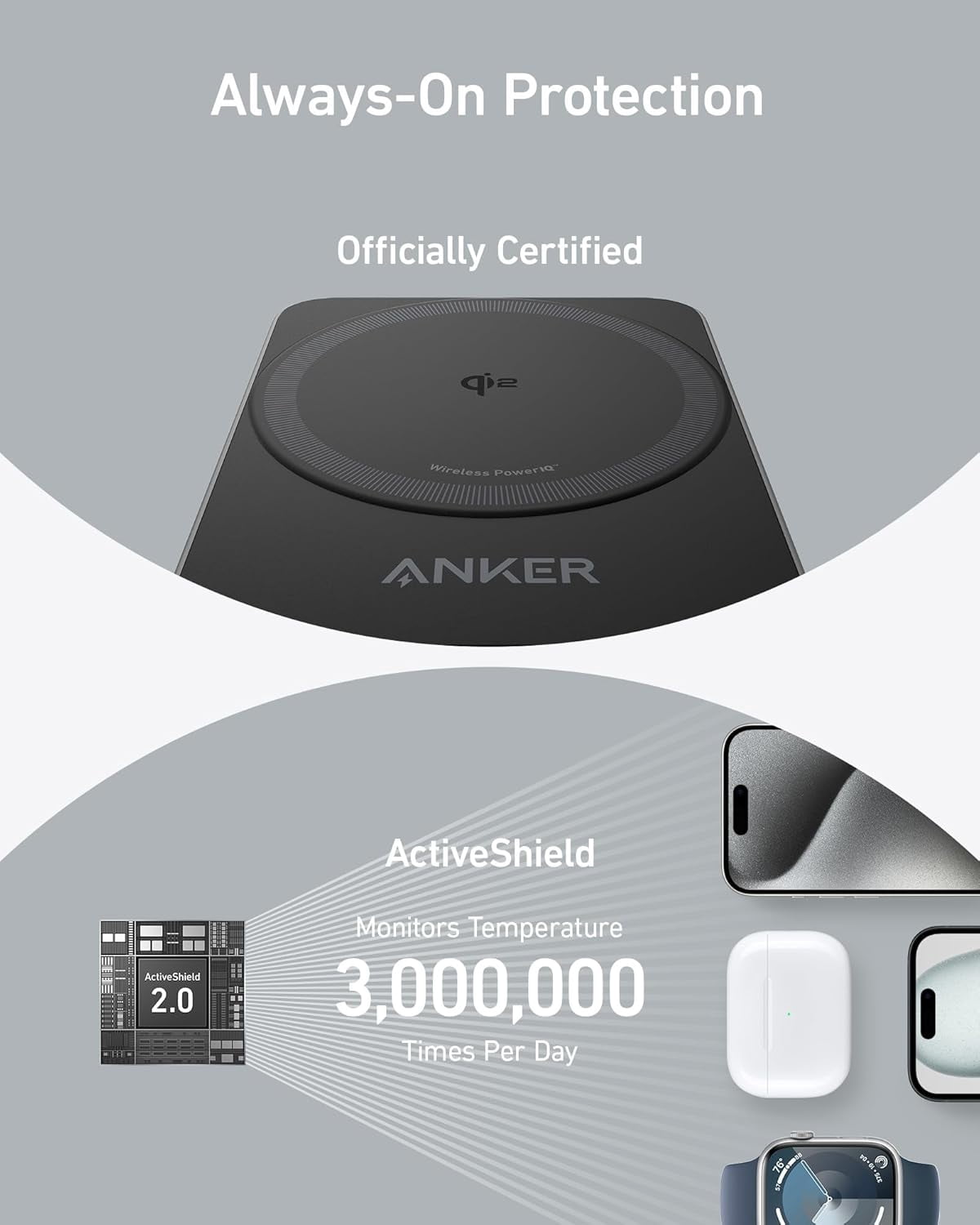 Restored Anker MagGo 3 in 1 iPhone 17 Charging Station, MagSafe-Compatible Wireless Charger Stand (Refurbished)