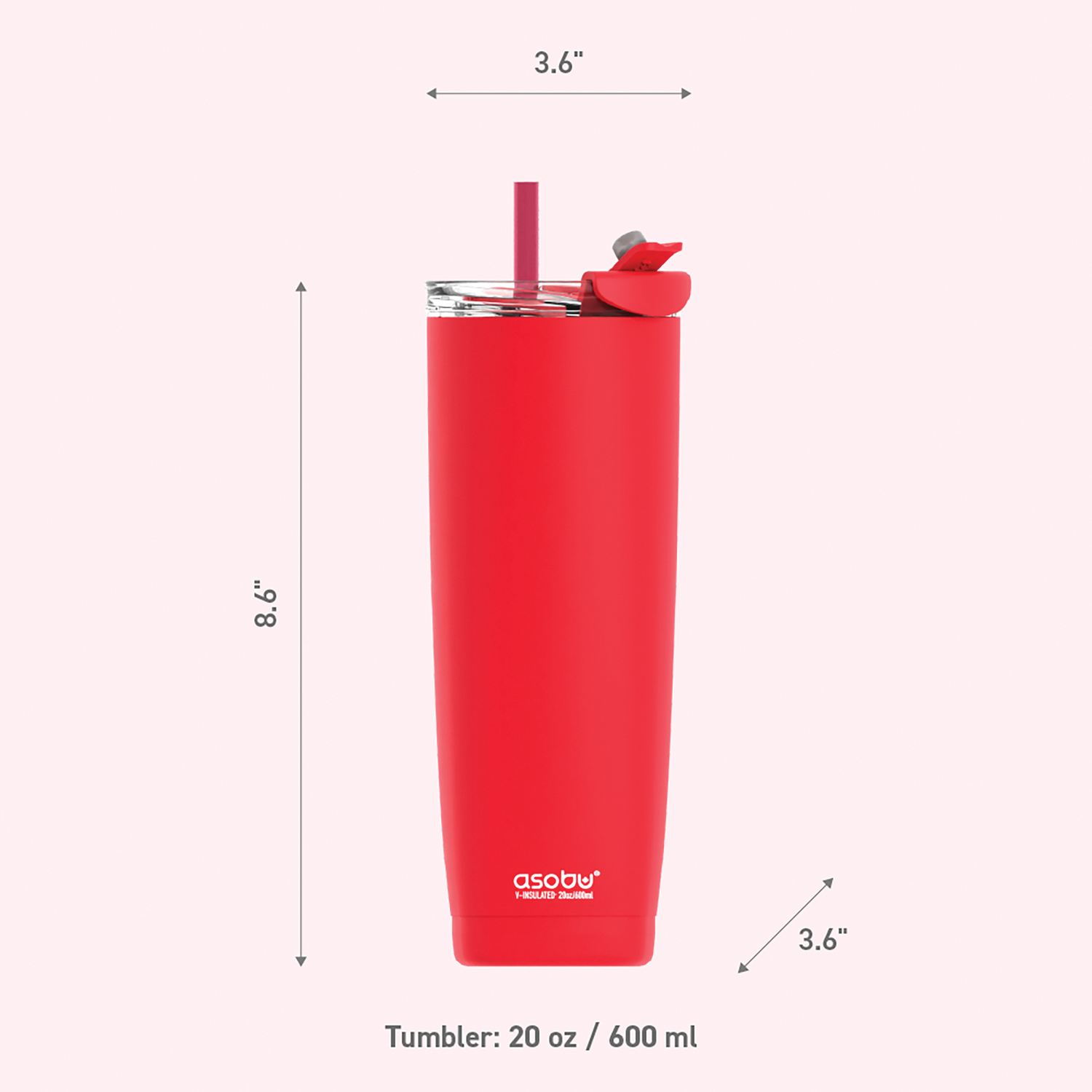 ASOBU Aqualina 20-Oz. Double-Wall-Insulated Stainless Steel Tumbler with Straw, Black