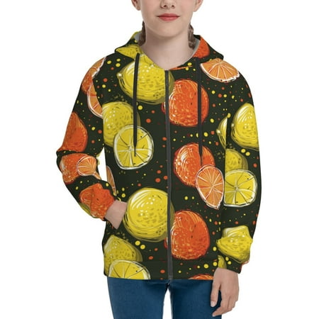 

Hoodies for Women orange lemon AA Long Sleeve Sweatshirt Drawstring Zip Up Hoodie with Pockets Teen Girl Clothes