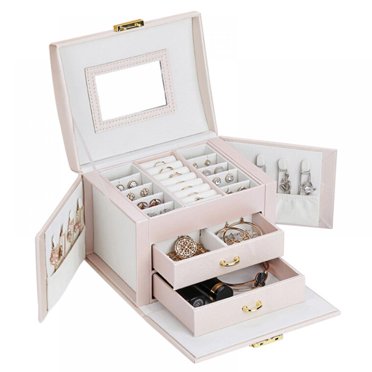 Emma Wooden Jewelry Organizer Chest - 4 Drawer Storage With Mirror, Necklace Hooks & Compartments