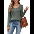 thumbnail image 2 of Camisa de Larga con Cuello en V para Mujer, Túnica de Otoño, Suéter Informal Elegante, Ropa y . Verde XXL, 2 of 9