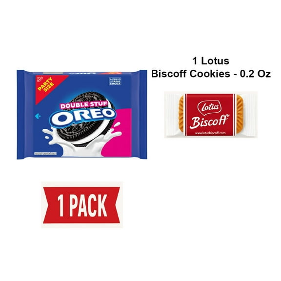 Nabisco Party Size Double Stuf Oreo Sandwich Cookies, 24.95 oz - Pack of 1 & Lotus Biscoff Cookie - 0.2 Oz - 1 ct