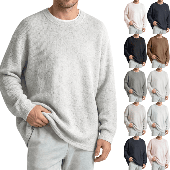XUNKUSGA Sweaters for Men Casual Loose Crewneck Long Sleeve Ribbed Cuffs Knit Sweater Comfortable Stretch Fall Sweaters Classic Solid Color Men's Sweaters Gray M