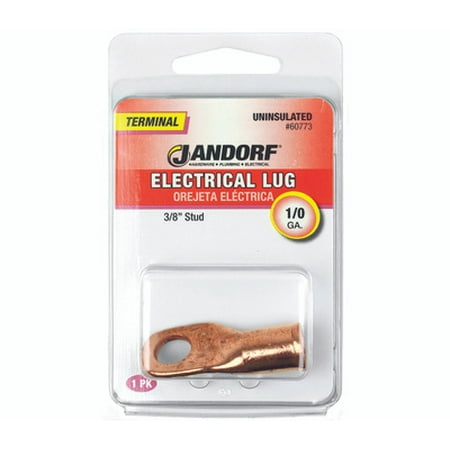 

Jandorf 60773 Terminal Electrical Lug Uninsulated 3/8 Inch Diameter Stud Wire Gauge 1/0