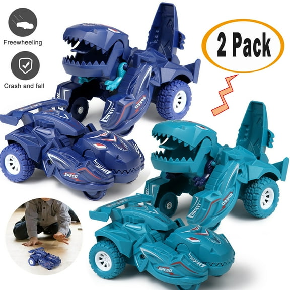 Homaful 2 Pack Dinosaur Car Toy 2 in 1 Deformation Car for Kids Boys Playing Transform Car Robot Toys Inertial Slide Toy Car for 3 4 5 6 7 8 Year Old Girls Boys Best Christmas Birthday Gifts