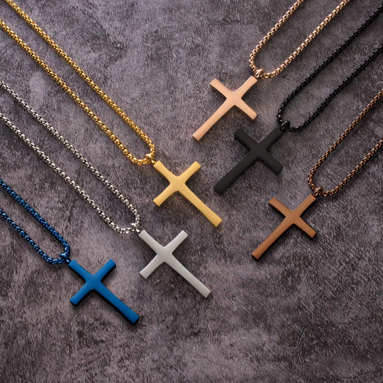 555Jewelery Stainless Steel Metal Cross Unisex Adjustable Rolo Chain Religious Christian Pendant Necklace, Brown Coffee 18 inch