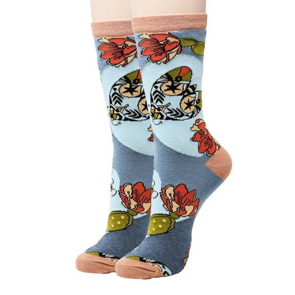 Sock It Up Women’s Colorful Patterned Dress Socks, Premium Cotton Casual Fashion Crew Socks, Cactus Breeze