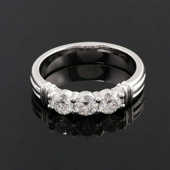 Blue Jewel 3 Stone Silver Ring - 2.5 Ct Three Round White Diamond Ring - Anniversary Trilogy Ring for Women's - Engagement Wedding Diamond Ring - Forever Diamond Ring for Women's - Bridal Jewelry