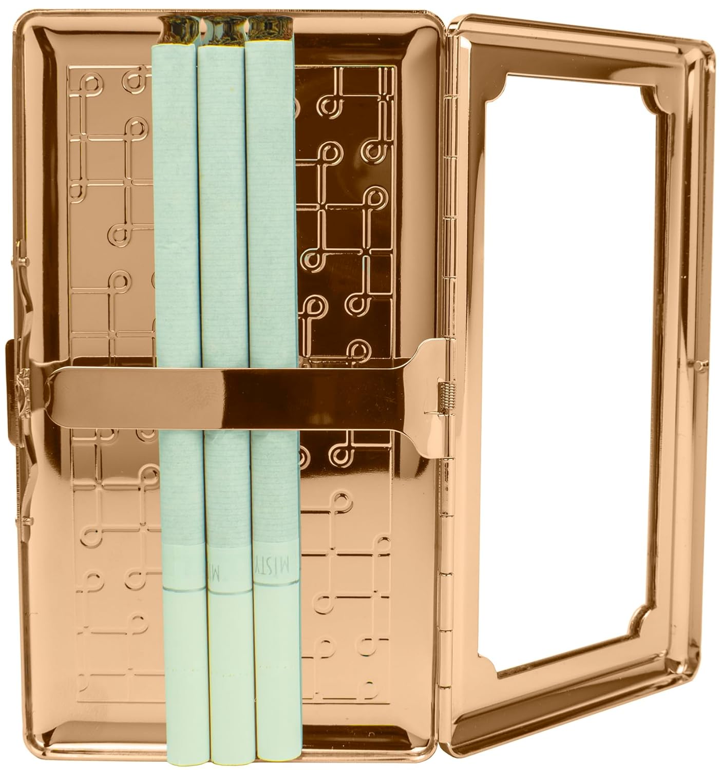 Set of 2 Metal-Plated 120s Compact Cigarette Case & Personal Mirror (Rose Gold Loops)