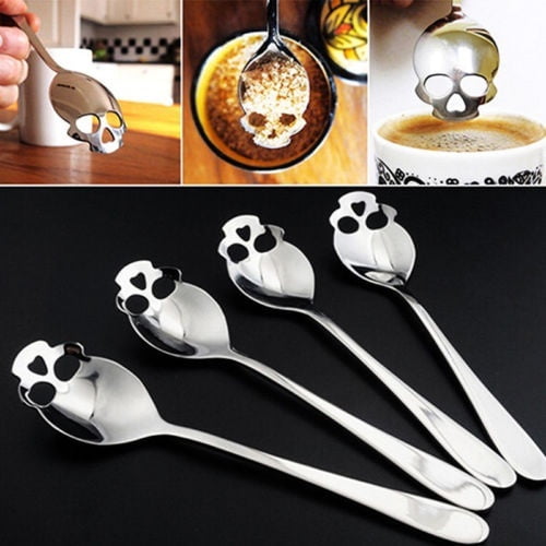 Sugar Skull Tea Spoon Stainless Steel Silverware Skeleton For Tea Coffee