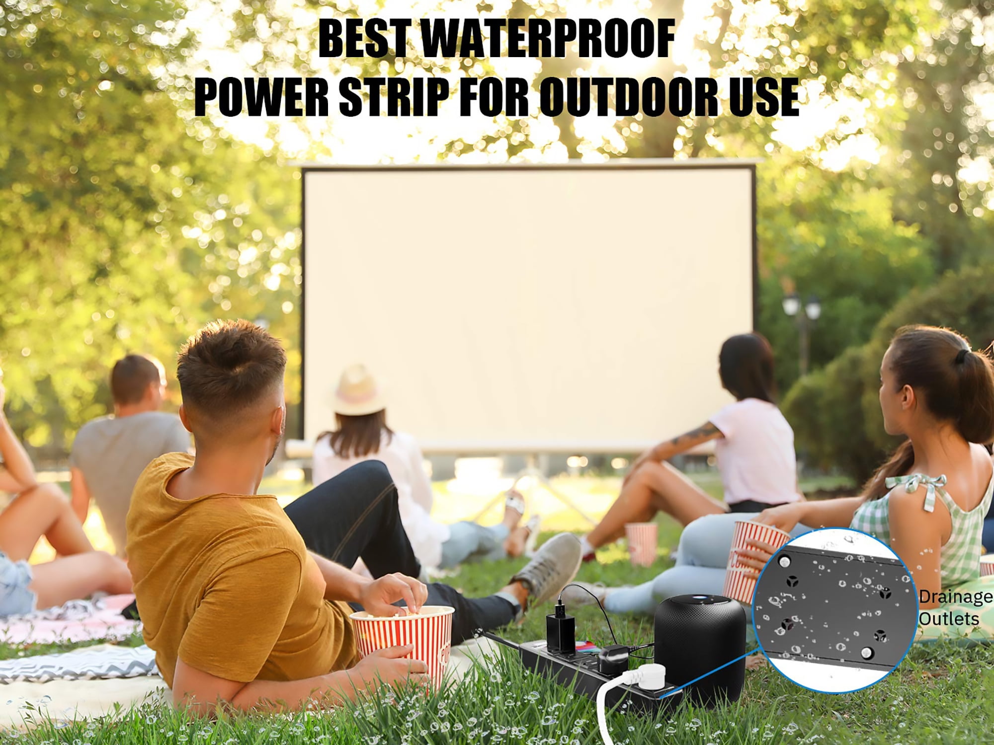 Outdoor Power Strip Weatherproof 6 Wide Outlets with Switch, Waterproof Surge Protector, 6ft Extension Cord, Wall Mountable Perfect for Patio Garden Kitchen Bathroom Babyroom TV