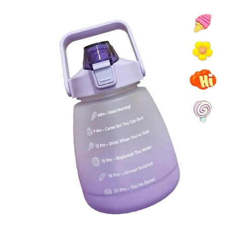 

Students Water Bottle With Straw Time Markings Cute Sticker School Camping