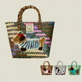 thumbnail image 3 of Retro Striped Dachshund Dog Woven Bag Trendy Cute Handbag Large Capacity Tote Bag Fashion Bamboo Handle Vegetable Basket Bag, 3 of 10