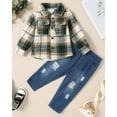 thumbnail image 6 of WESIDOM Toddler Boy Clothes Long Sleeve Collar Plaid Shirts Jacket Ribbed Jeans Pants Sets 1-6T Boys Fall Outfits, 6 of 15