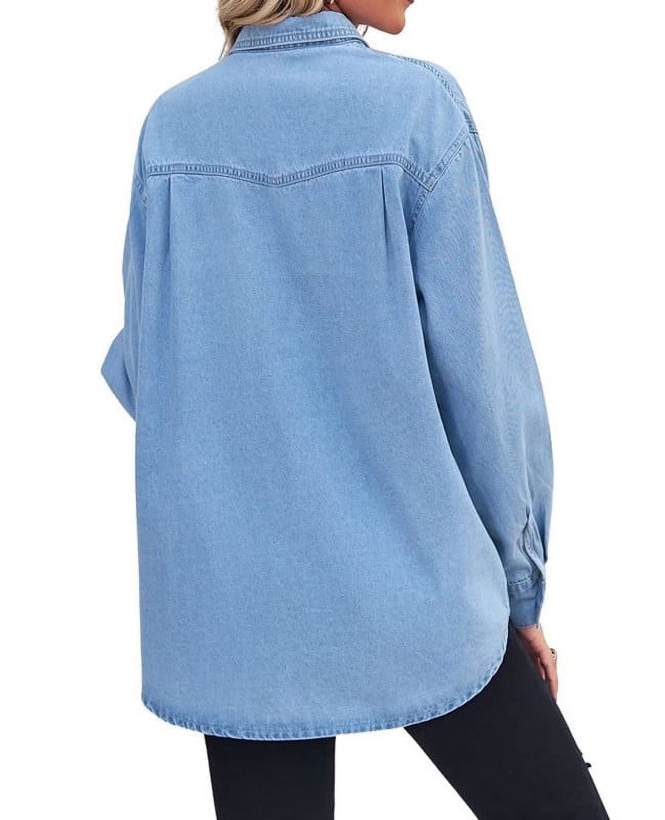 Chouyatou Women's Spring Long Sleeve Denim Jean Shirts Button Down
