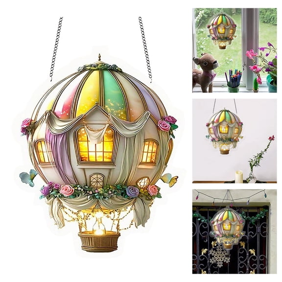 Hot Air Balloon Solar Lantern with Flickering Flame Light, Solar Hot Air Balloon Model, Hanging Colorful Castle Decor, for Garden Yard Farmhouse Patio Pathway Decoration