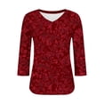thumbnail image 4 of Ounisa T-Shirts à Manches 3/4 pour Femmes Col en V Manches Raglan Chandail Imprimé Décontracté Tendance Printemps Été Mode Hauts P-2TG, 4 of 6