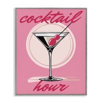 Stupell Industries Cocktail Hour on Pink Food & Beverage Painting Gray Framed Art Print Wall Art, 16 x 20