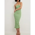 thumbnail image 3 of KelaJuan Women Midi Bodycon Dress Stripe Strapless Boat Neck Backless Tube Dress Summer Slit Party Dress, 3 of 6