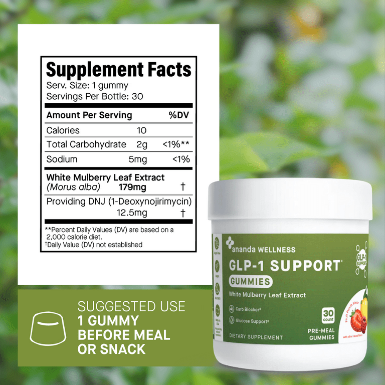 eden glp-1 gummy Ananda Wellness GLP-1 Support Gummies, Fruit Punch Flavor, White Mulberry  Leaf Extract, 0g Sugar, Vegan, Carb & Glucose Metabolism Support, 30 Ct
