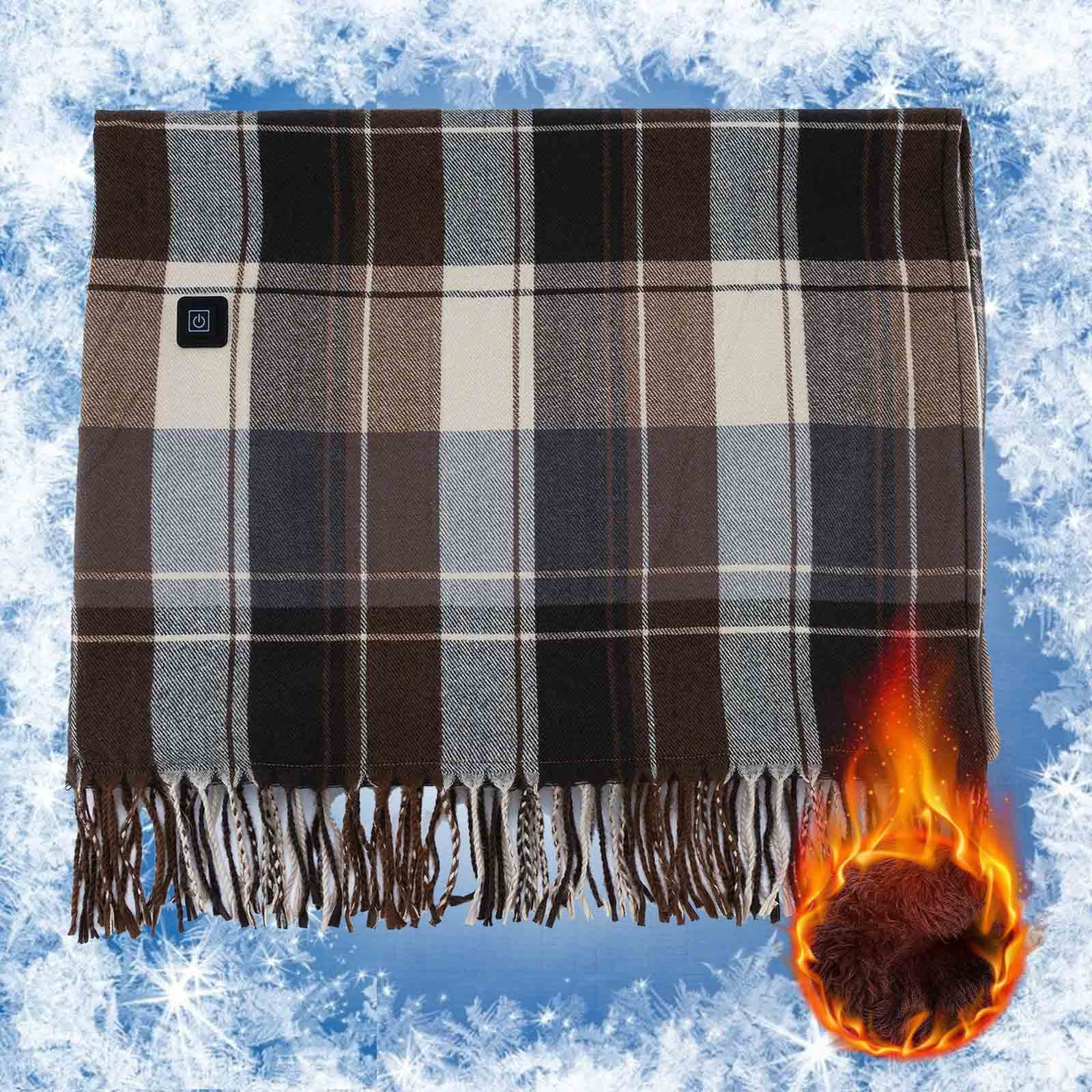 Heated Throw Blanket Battery Operated, Check Pattern Portable Cordless Heated Shawl Ponchol with 2 Heating Areas, Electric Wearable Heating Blanket (D)