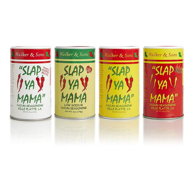 Slap Ya Mama All Natural Cajun Seasoning from Louisiana, 1 each of  Original, Hot, White Pepper & Low Sodium, Variety Pack of 4 