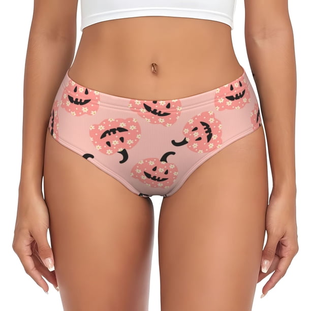 Fotbe Smiling Pink Pumpkins Calzones Estampados para Mujer – Ropa Interior de Algodón, Cómoda, Suave y Elástica-Large