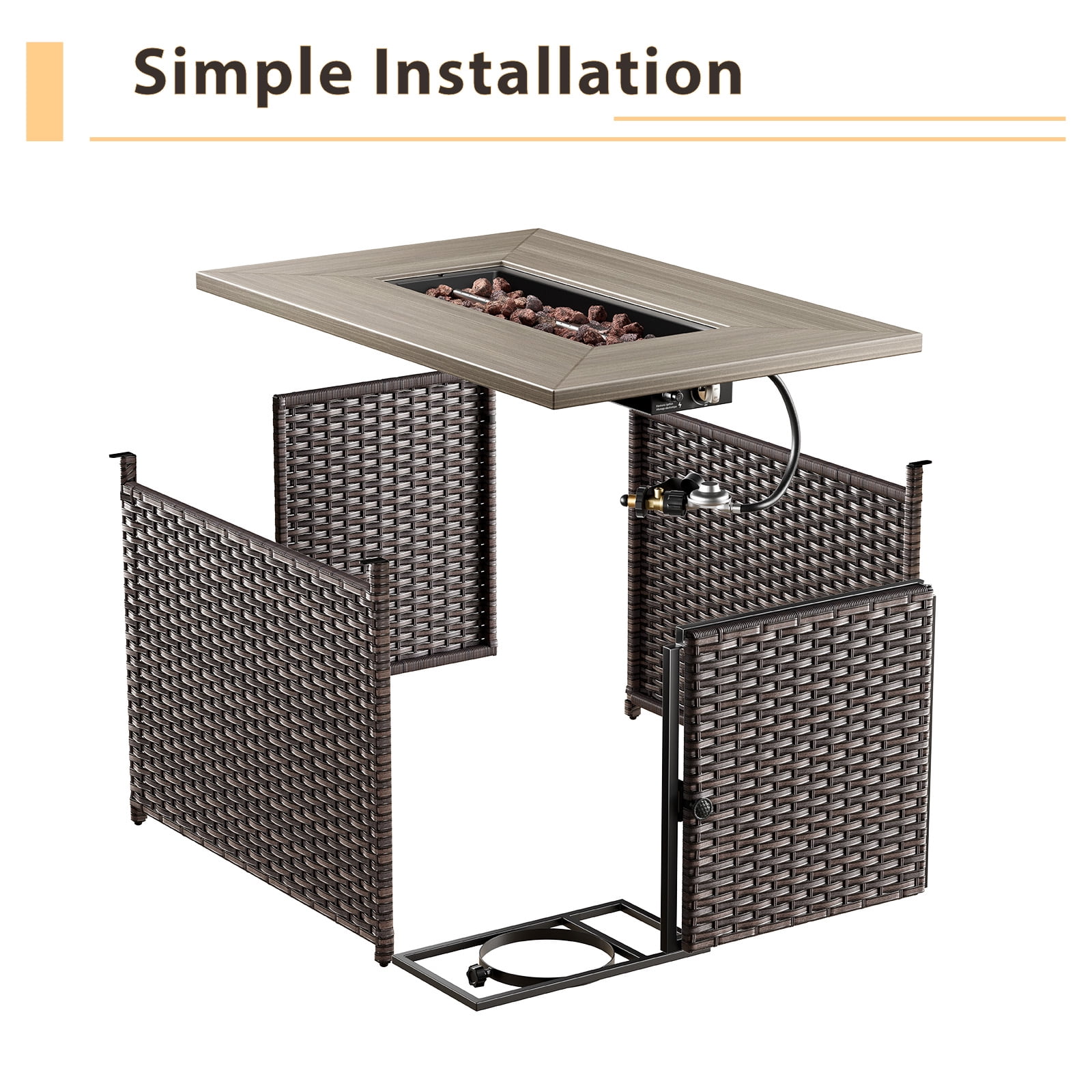 POCASSY 41" Propane Fire Pit Table - 50,000 BTU Metal Fire Pit with Removable Lid, Metal Table Top, for Porch Deck Garden, Brown