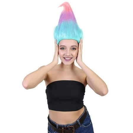 Banana Costumes Goods HW-281A Troll Wig, Pink, Purple & Blue - One Size Fits