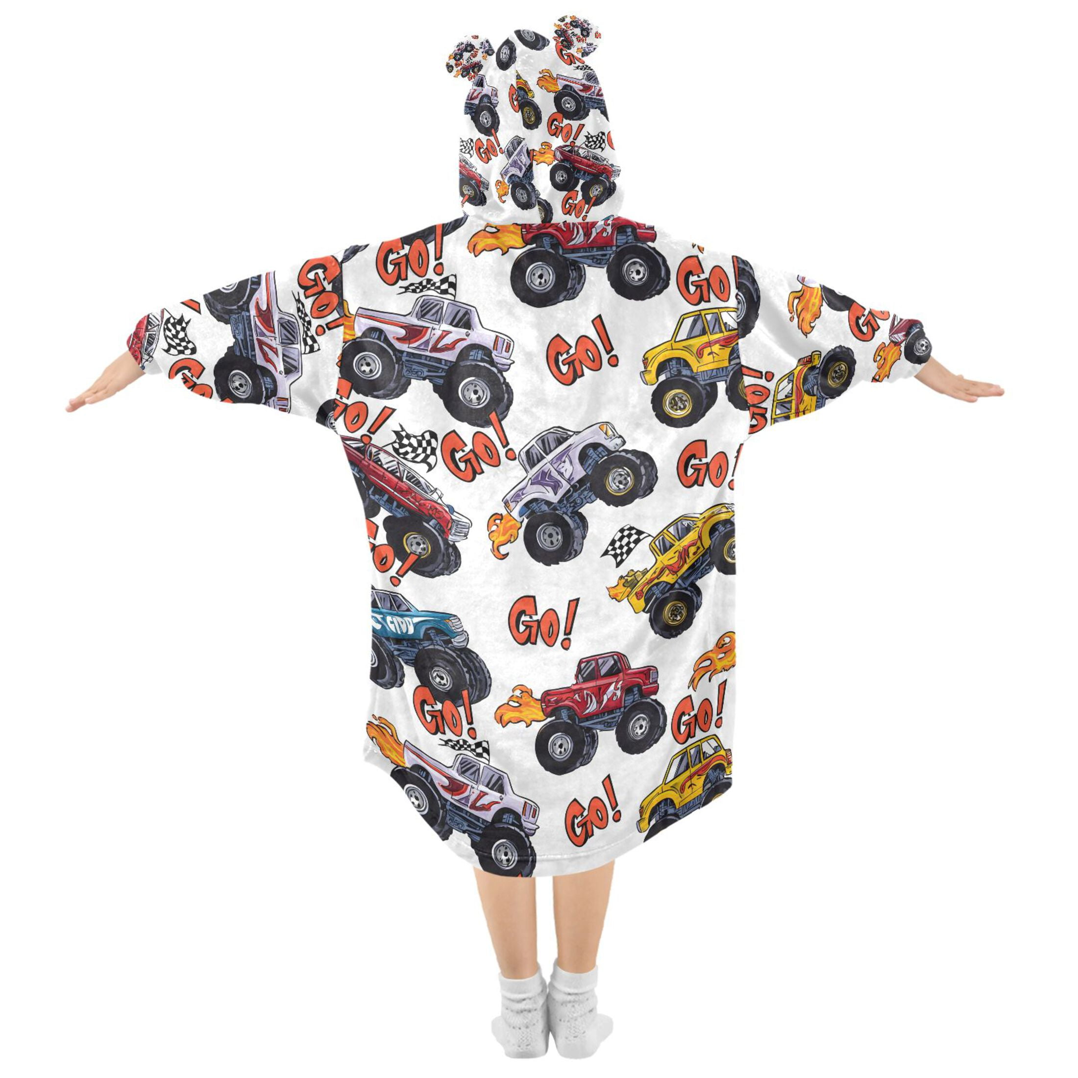 joogoo Wearable Blanket Hoodie Monster Trucks for Flannel Sherpa Pocket 3-14 YR S