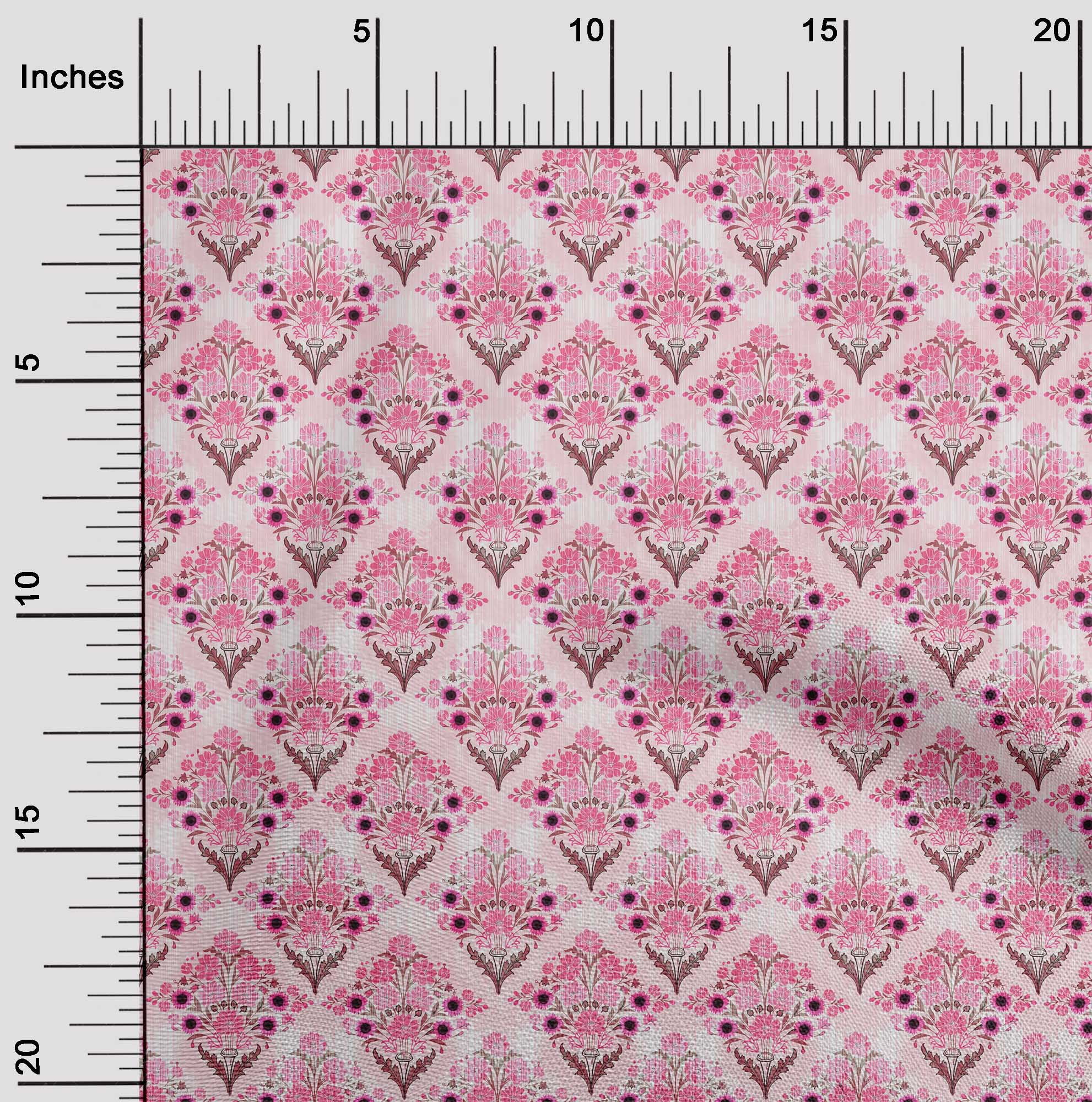 oneOone Polyester Spandex Pink Fabric Asian Block Floral Diy Clothing Quilting Fabric Print Fabric By Yard 56 Inch Wide