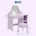 thumbnail image 3 of Tocador infantil 2 en 1 con espejo LED y taburete – Mesa de maquillaje y estudio para niñas de 3 a 9 años – Cajones y estantes abiertos – Para dormitorio o sala de juegos – Color púrpura, 3 of 8